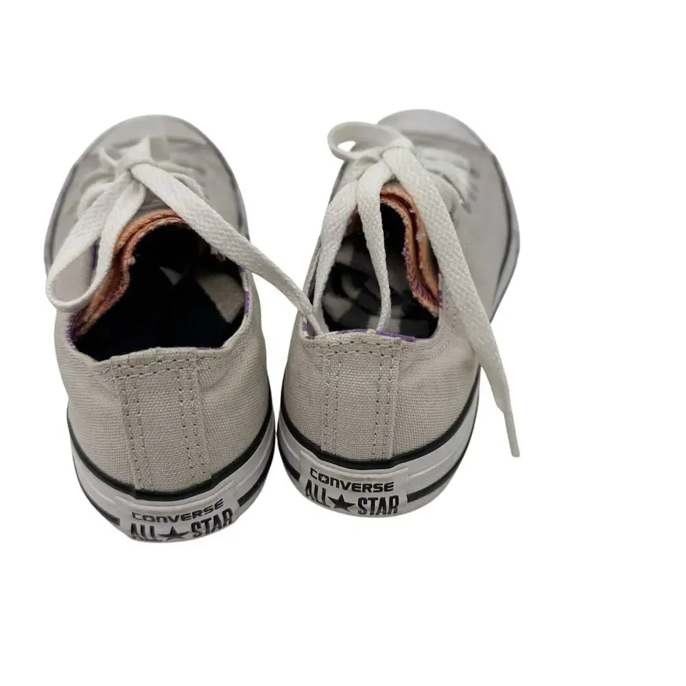 Sz 2 Junior Girls Converse All Star Grey & Purple Low Top Sneakers